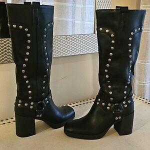 Studded Black Knee-High Boots